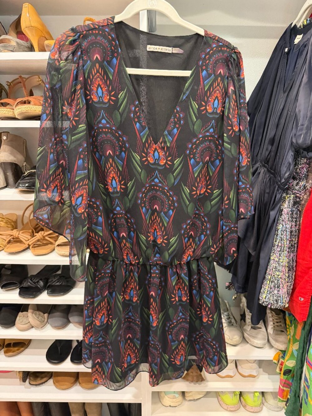 Alice + Olivia Lyla ~ Deco Print Chiffon Blouson Dress